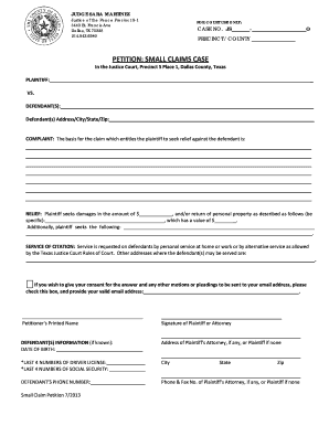 Texas Small Claims Petition Form