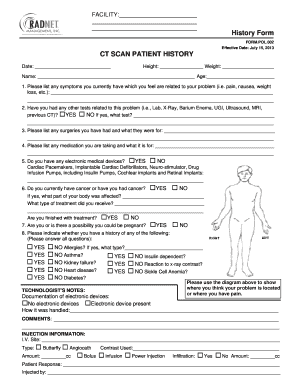 CT Scan Patient History Form