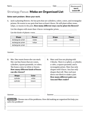 Math Homework Unit 5 Lesson 20