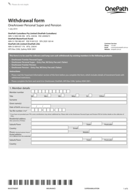OneAnswer Personal Super and Pension Withdrawal Form