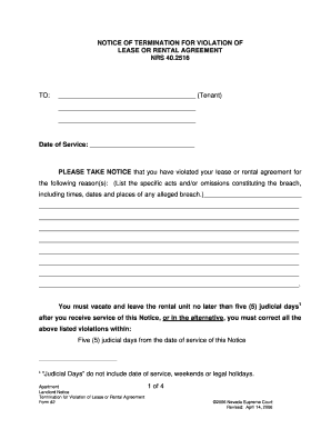 Notice of Termination for Lease Violation