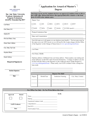 San Jose State University Master's Degree Application