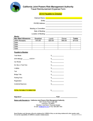 Travel Reimbursement Expense Form