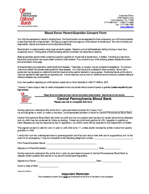 Blood Donor Parent/Guardian Consent Form