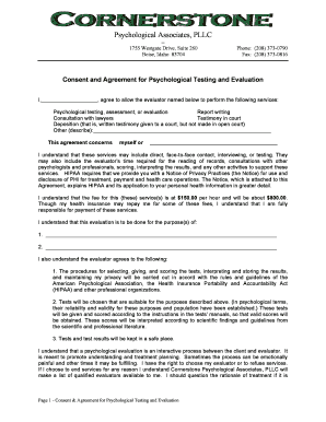 Consent and Agreement for Psychological Testing and Evaluation