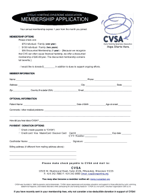 Cyclic Vomiting Syndrome Association Membership Application