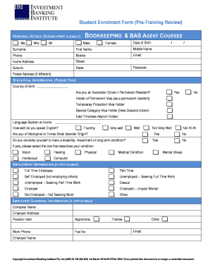 Student Enrolment Form Pre-Training Review