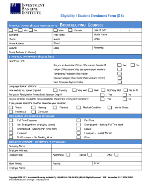 Eligibility Student Enrolment Form