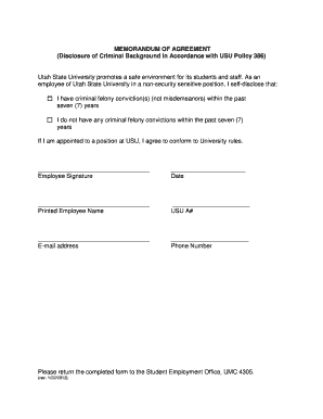 Utah State University Criminal Background Disclosure Agreement