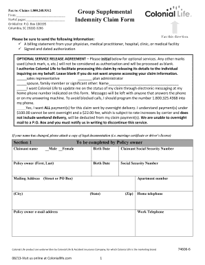 Colonial Life Indemnity Claim Form