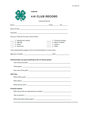 4-H Club Record Form