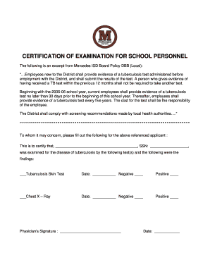 Certification of Examination for School Personnel