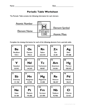 Periodic Table Worksheet
