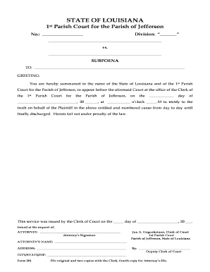 Louisiana Subpoena Form