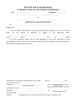Louisiana Subpoena for Deposition