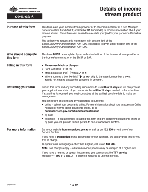 Details of Income Stream Product Form
