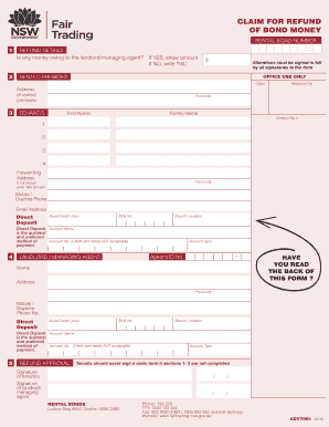 Claim for Refund of Bond Money