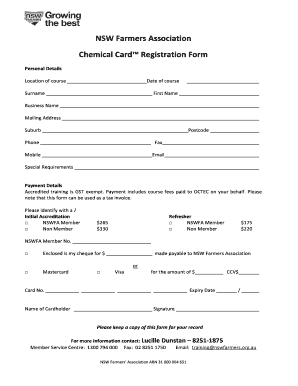 NSW Farmers Association Chemical Card Registration Form