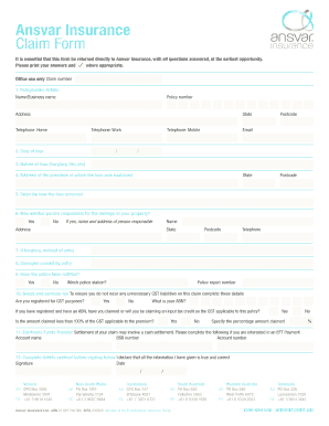 Ansvar Insurance Claim Form