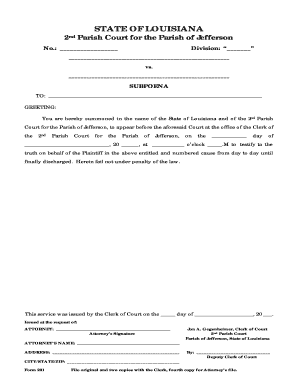 Louisiana Subpoena Form