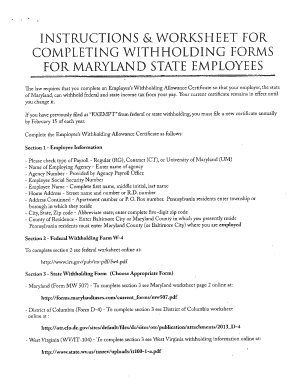 Maryland Employee Withholding Allowance Certificate