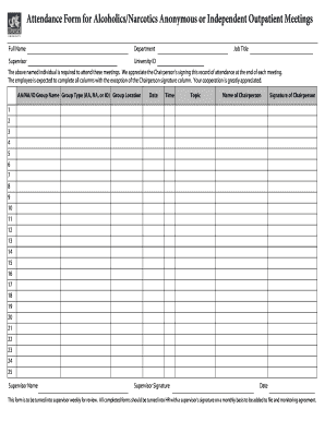 Attendance Form for AA/NA/IO Meetings