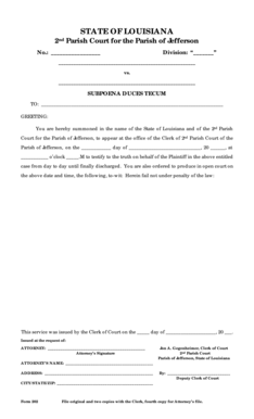 Louisiana Subpoena Duces Tecum