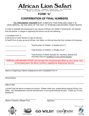 Confirmation of Final Numbers Form