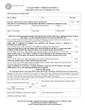 Georgia Dealer’s Affidavit for Tax Relief