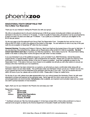 Phoenix Zoo Educational Field Trip Reservation Form