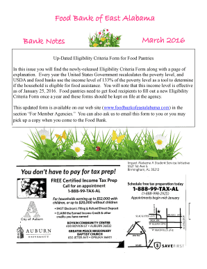 Food Bank Eligibility Criteria Form