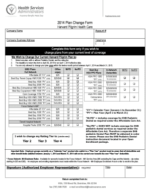 Harvard Pilgrim Health Care 2014 Plan Change Form