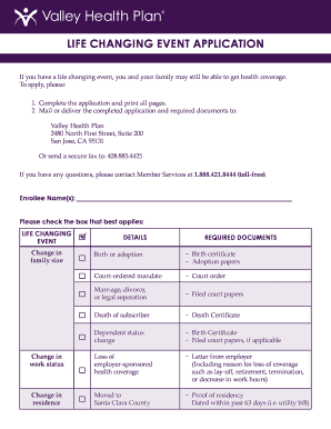 Valley Health Plan Enrollment Application
