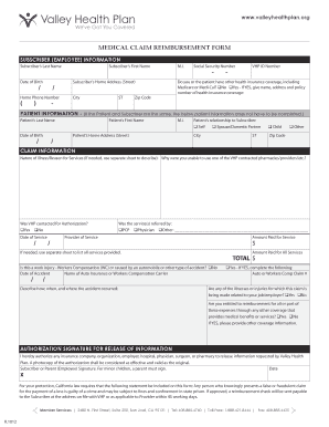 Valley Health Plan Medical Claim Reimbursement Form