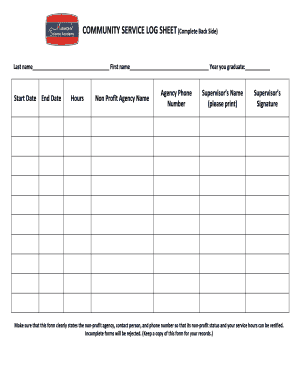 Community Service Log Sheet