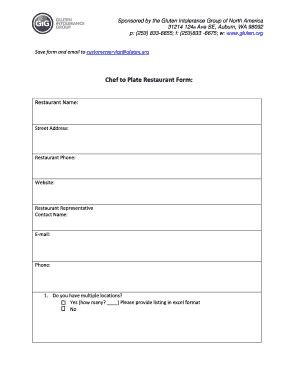 Chef to Plate Restaurant Form