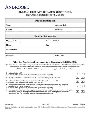 AndroGel Physician Prior Authorization Request Form