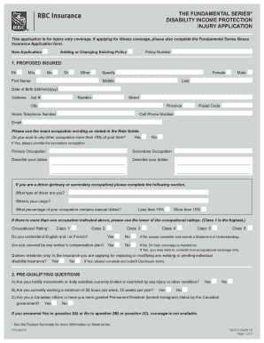 Disability Income Protection Injury Application