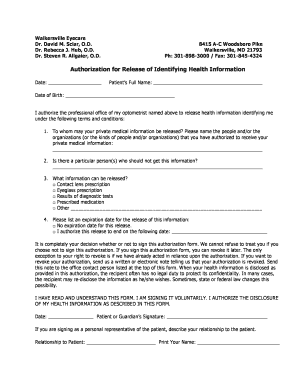 Authorization for Release of Identifying Health Information