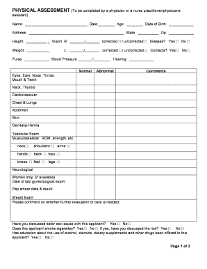 University of New Hampshire Physical Assessment Form