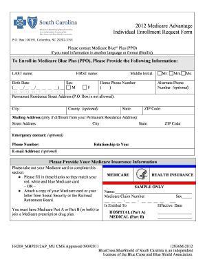2012 Medicare Advantage Individual Enrollment Request Form