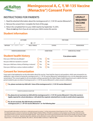 Meningococcal Vaccine Consent Form