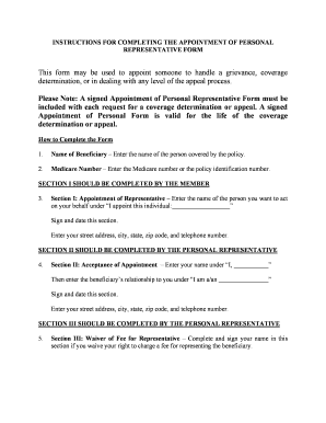 Appointment of Personal Representative Form