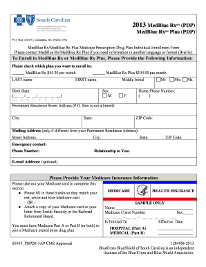 MedBlue Rx Medicare Prescription Drug Plan Enrollment Form
