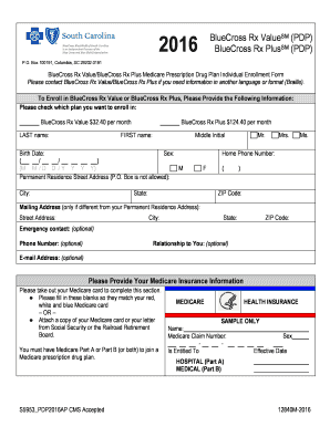 BlueCross Rx Medicare Prescription Drug Plan Enrollment Form