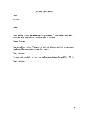7th Grade Social Studies Learning Contract