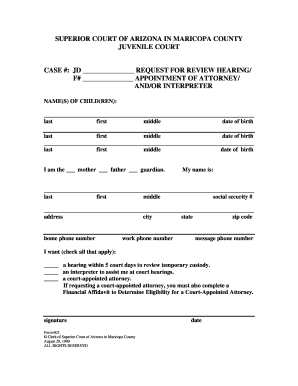 Arizona Juvenile Court Request for Review Hearing