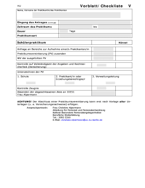 Vorblatt/Checkliste