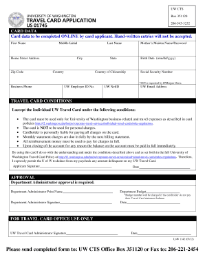 University of Washington Travel Card Application