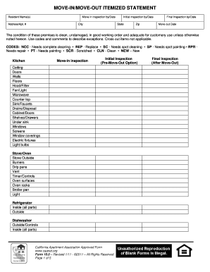 California Move-In/Move-Out Inspection Form